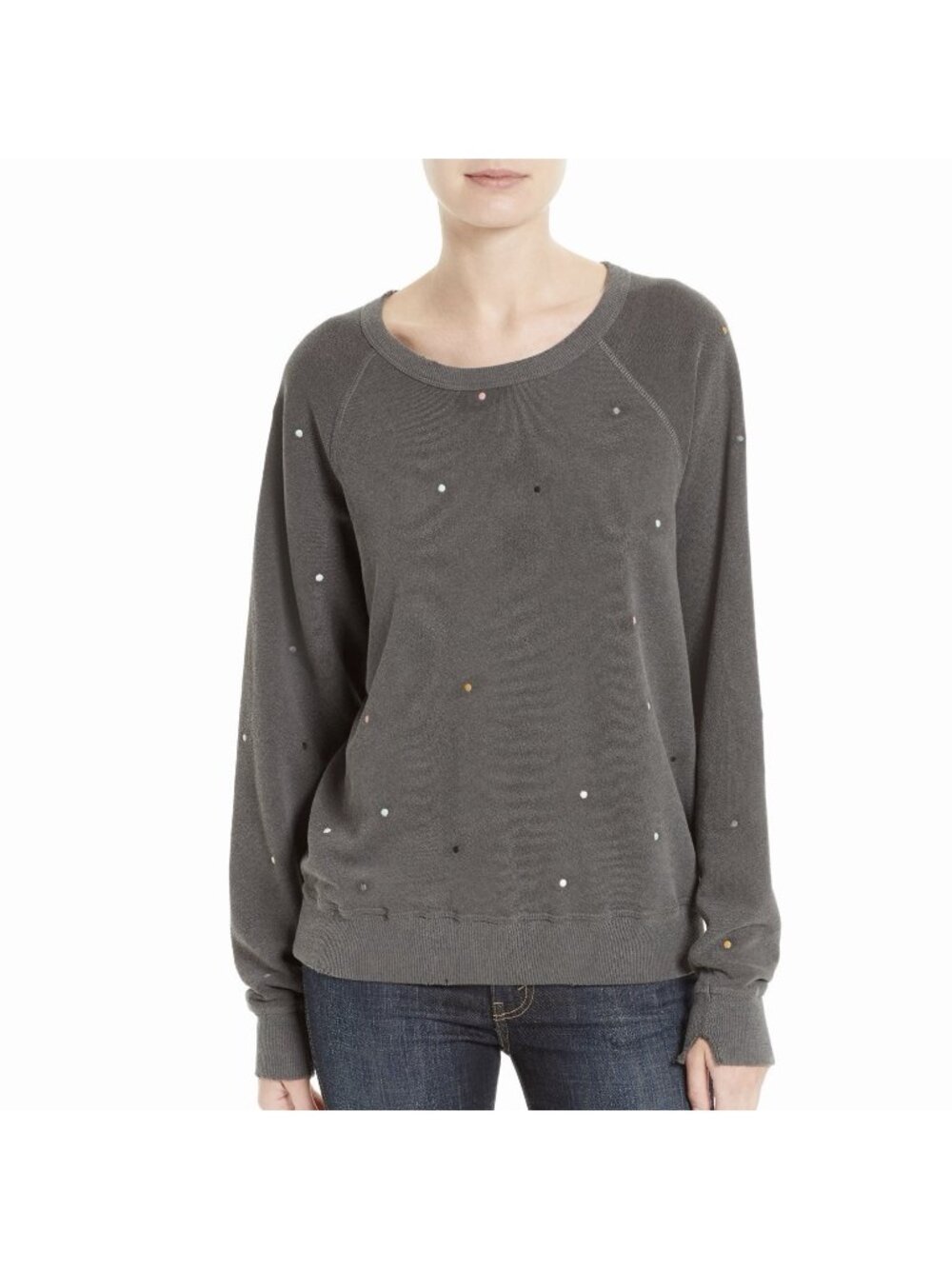 THE GREAT. College Gray Sweatshirt Polka Dot Embroidered Women’s Size 1 / Small